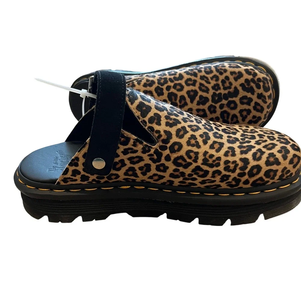 Dr. Martens Zebzag Leopard Print Hair On Leather Mules Clogs Mens 11 Womens 12 - Picture 5 of 8